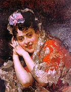  Raimundo de Madrazo y  Garreta The Model Aline Masson with a White Mantilla USA oil painting reproduction